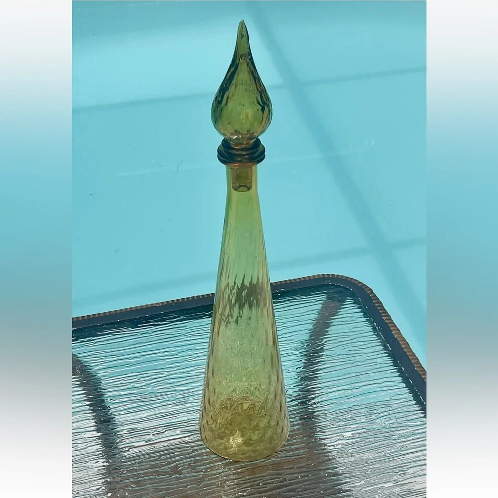 Vintage MCM‎ Empoli Glass Amber Genie Bottle Decanter Stopper Italy DAMAGE
